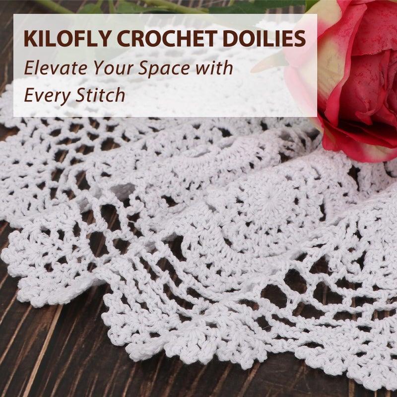 kilofly Crochet Cotton Lace Placemats Doilies 4pc, Oval, White, 11.8 x 17.7 inch - Image 5